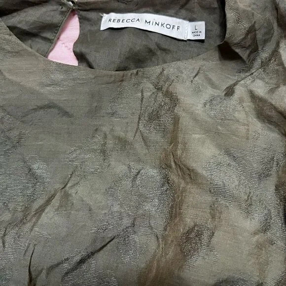 Rebecca Minkoff Geneva Smocked
Puff Sleeve Dress in Army Green large midi - Picture 13 of 16